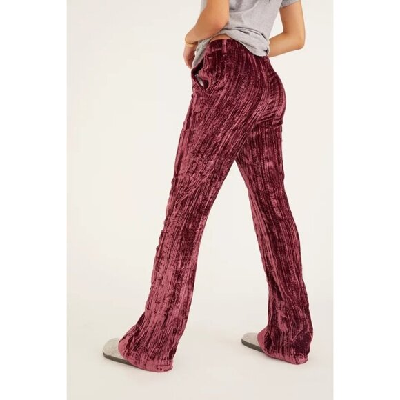 Urban Outfitters Crushed Velvet Pants Flared Holiday Valentine's - Picture 1 of 8